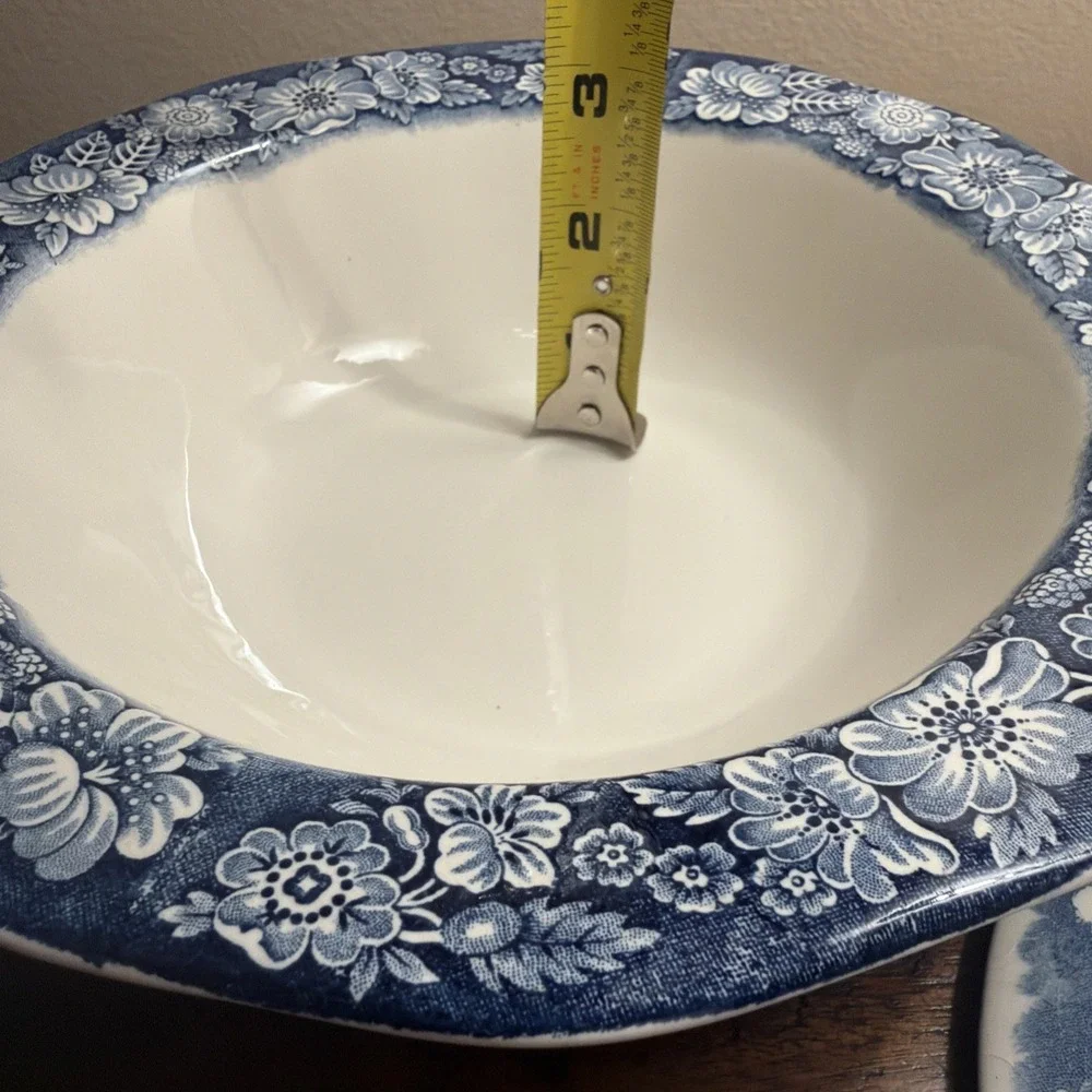 Liberty Blue Staffordshire China Serving Vegetable Bowl Lid Boston Tea Party